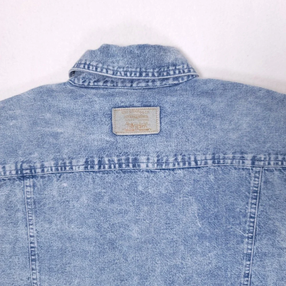 Levis Sportswear Mens Vintage 90s Acid Wash Denim Shirt‎ Light Blue Medium M NWT
